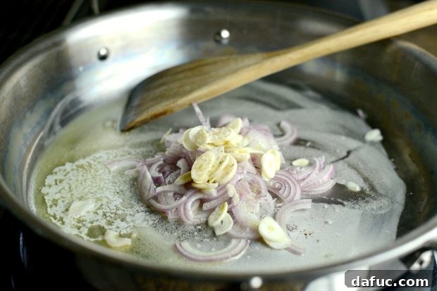 Sautéing shallots and garlic in butter