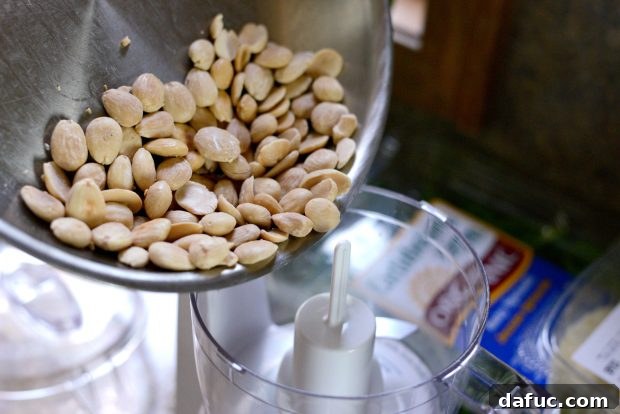 Toasted almonds in a food processor