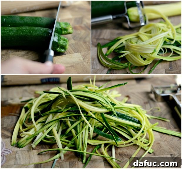 Julienned zucchini ribbons