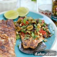 Grilled Red Snapper with Warm Fiesta Olive Topping