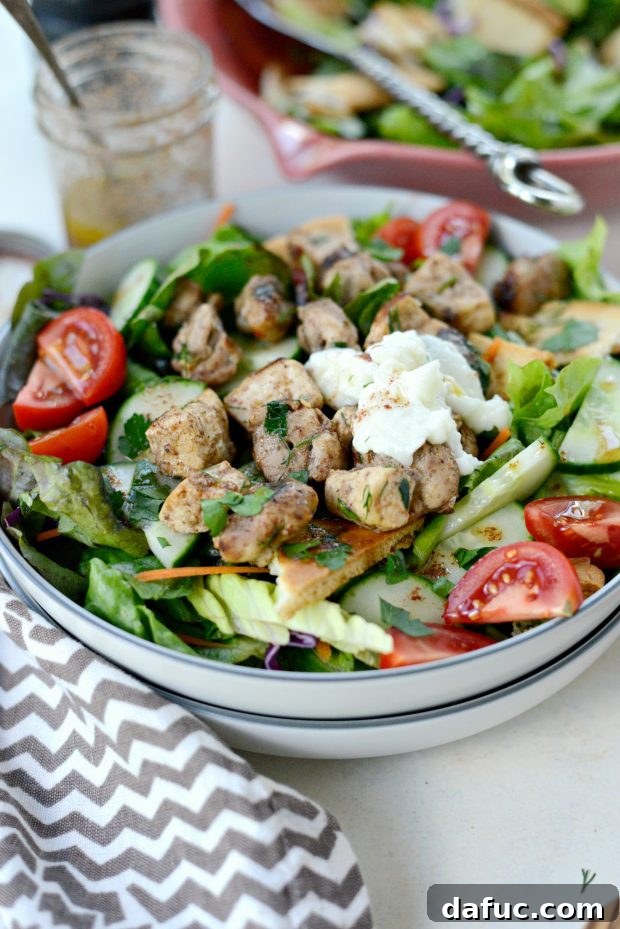 Mixed Chicken Tawook Salad coated in garlic sauce and lemon sumac dressing