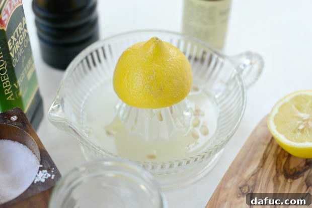 Freshly squeezed lemon juice, ready for the sumac dressing