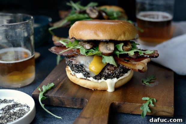 Cracked Peppercorn Crusted Burgers with Dill Pickle Aioli - A Gourmet Burger Experience