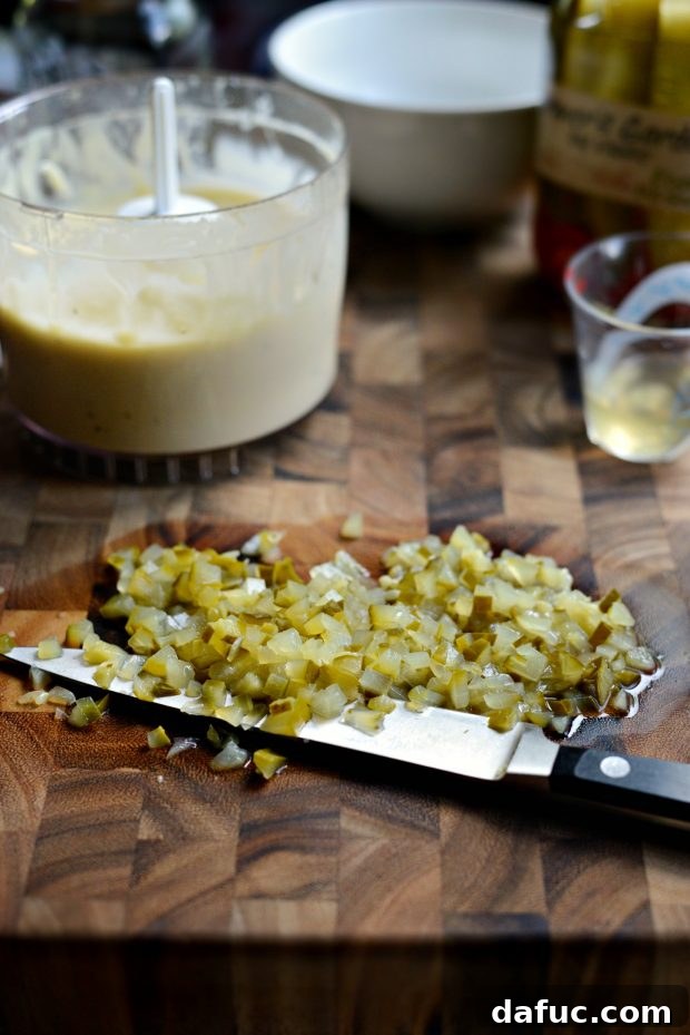 Finely Diced Dill Pickles for Homemade Aioli