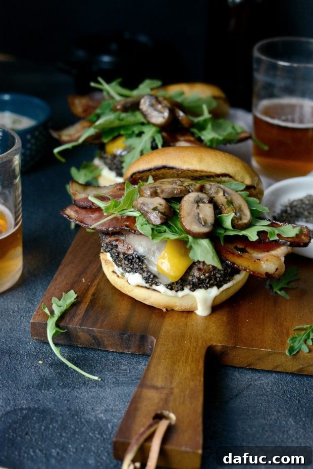 Fully Assembled Peppercorn Crusted Burger with Dill Pickle Aioli