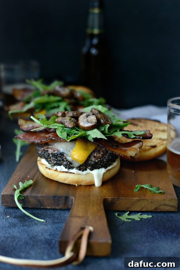 Close-up of a Peppercorn Crusted Burger Ready to be Eaten