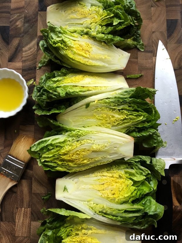Sweet & Savory Grilled Romaine with Cherries, Feta, and Pine Nuts 5 Fresh gem lettuce heads ready for grilling