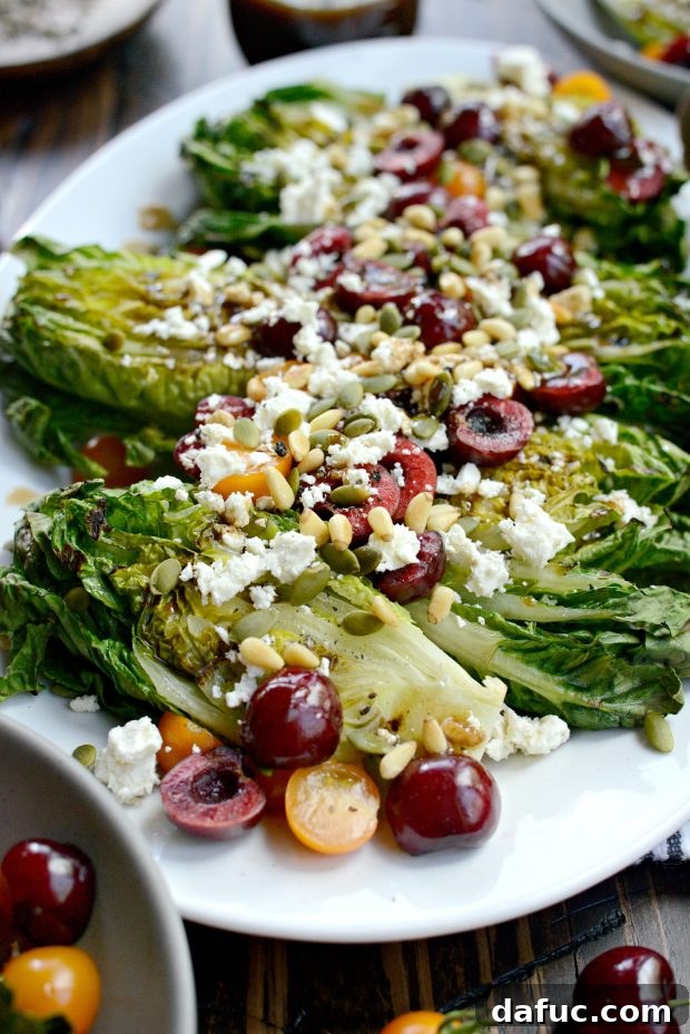 Sweet & Savory Grilled Romaine with Cherries, Feta, and Pine Nuts 9 Close-up of the Grilled Romaine Salad with Cherries, Feta, and Toasted Pine Nuts