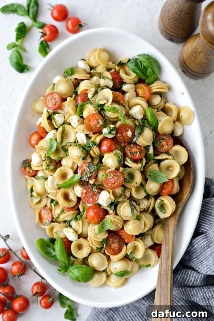 Garden Fresh Caprese Pasta 13 Close-up of Caprese Pasta Salad in a bowl