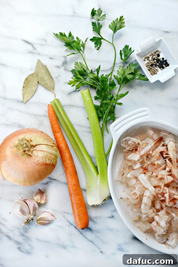 Preparing ingredients for a flavorful shrimp stock recipe