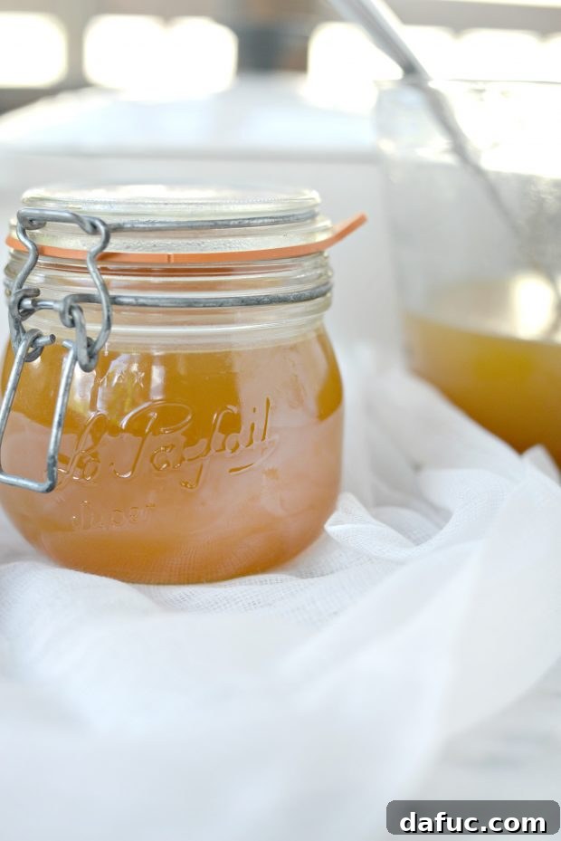 A bowl of delicious homemade shrimp stock, ready for cooking