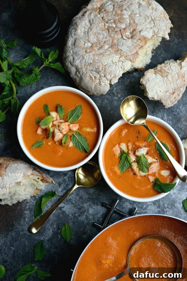 Small Bowl of Roasted Tomato Curry Soup, Close-Up