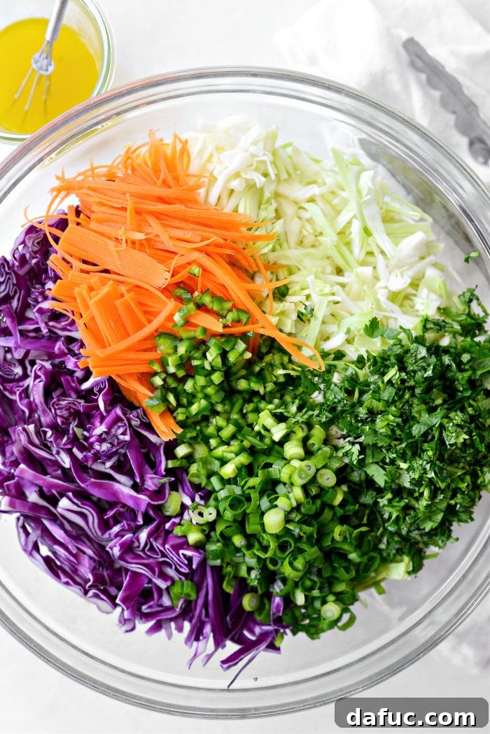 Refreshing Cilantro Lime Coleslaw 6 prepped veggies in bowl