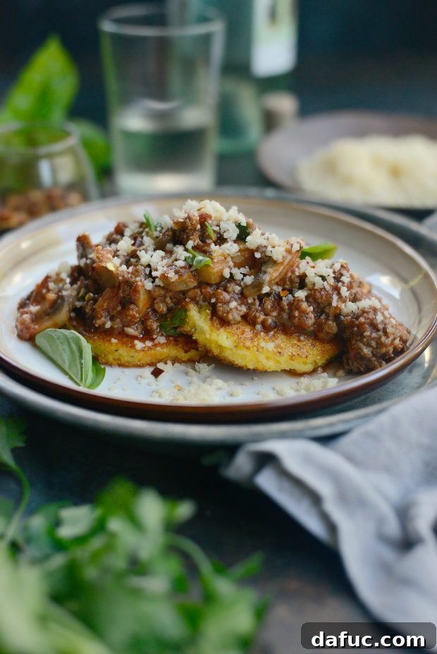Hearty Beef and Mushroom Ragu on Crispy Golden Polenta 3 Beef and Mushroom Ragu over Fried Polenta