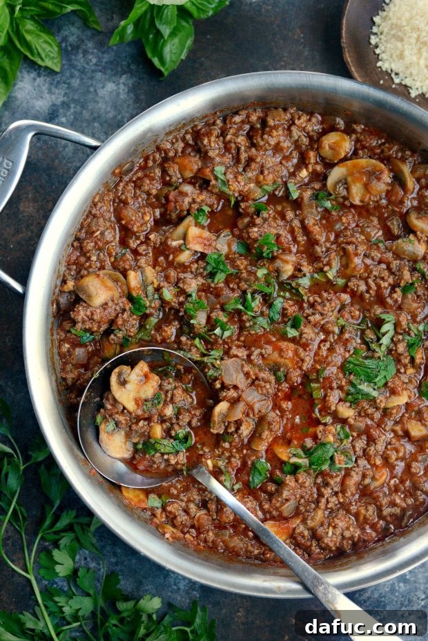 Hearty Beef and Mushroom Ragu on Crispy Golden Polenta 4 Beef and Mushroom Ragu in skillet