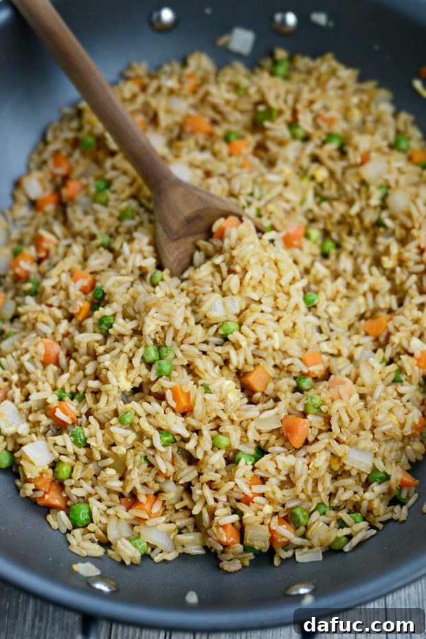 Vegetable Fried Brown Rice Cooking in Wok