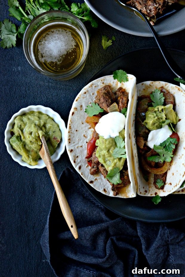 Promotional image for Slow Cooker Steak Fajitas recipe on simplyscratch.com