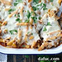 Italian Sausage Mostaccioli with cheese pull