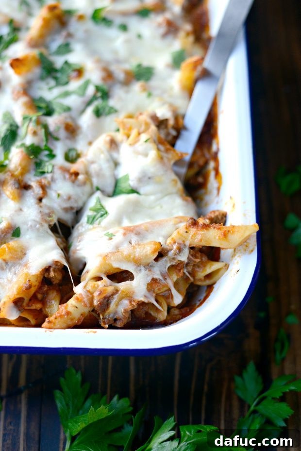 Baked Italian Sausage Mostaccioli fresh out of the oven