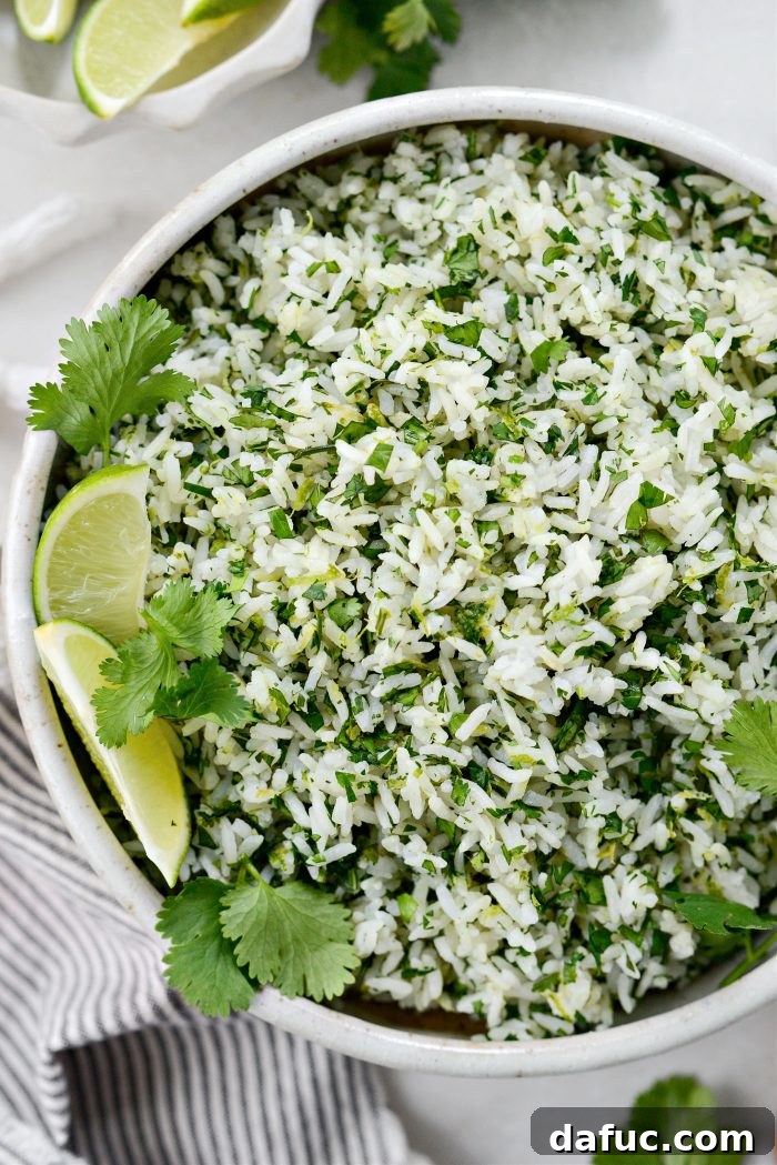 Another view of Cilantro Lime Rice in a serving bowl, ready to enjoy