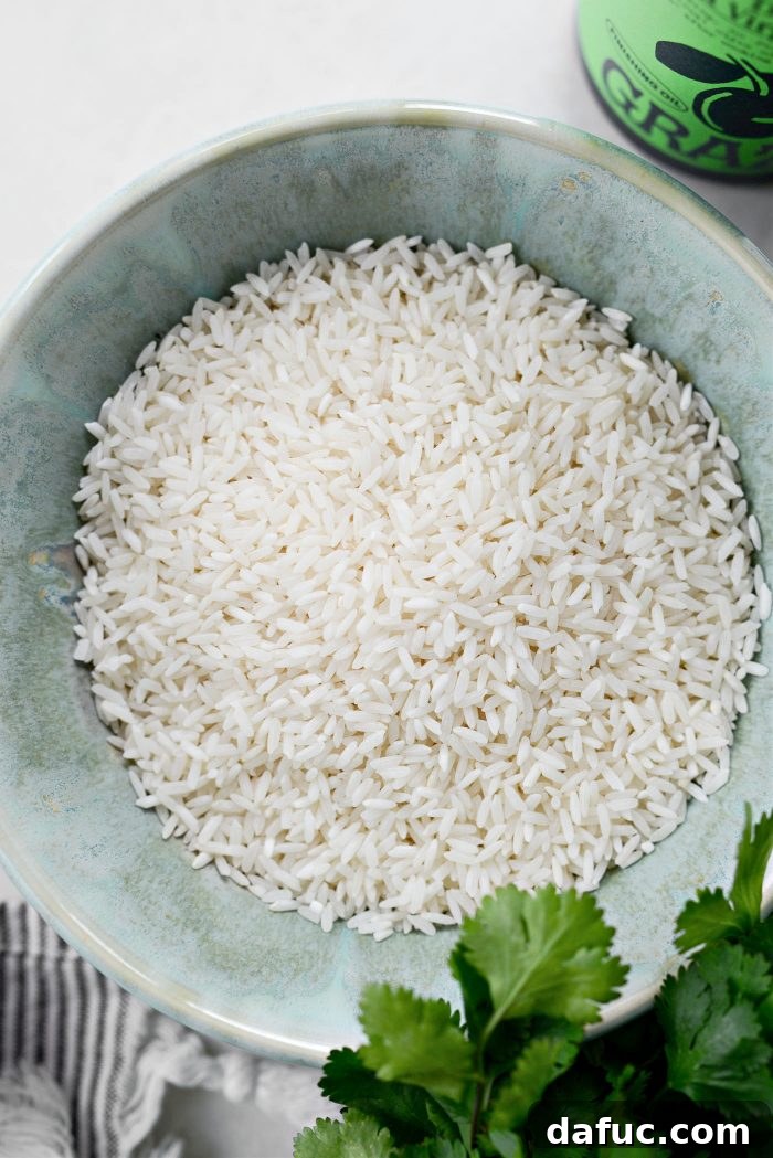 Close-up of uncooked long grain white rice