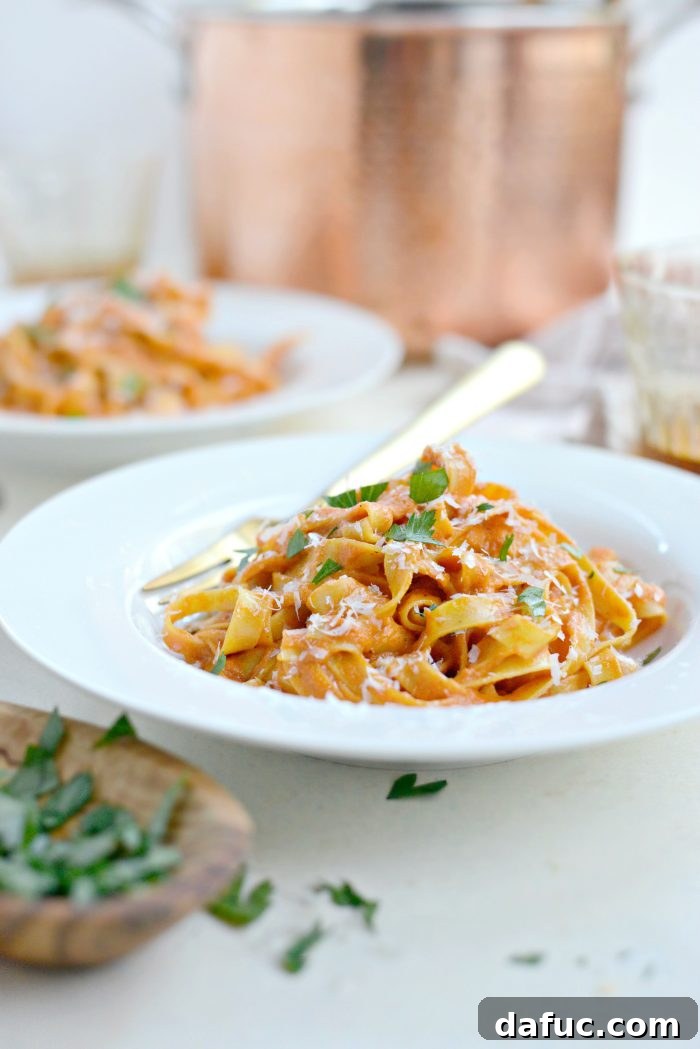 Velvety Roasted Red Pepper Pasta 10 Beautifully Plated Creamy Roasted Red Pepper Pasta with Herbs and Parmesan