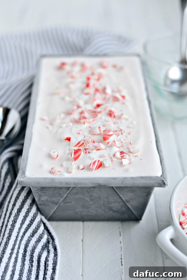 Homemade Peppermint Candy Cane Ice Cream ready for freezing