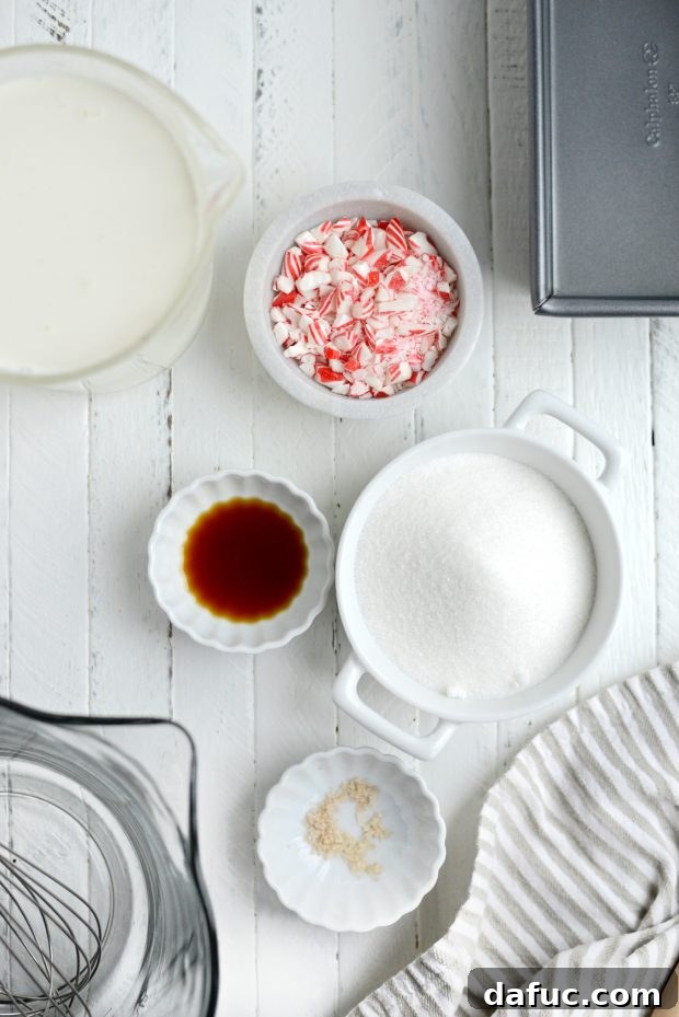 Simple ingredients for homemade peppermint ice cream