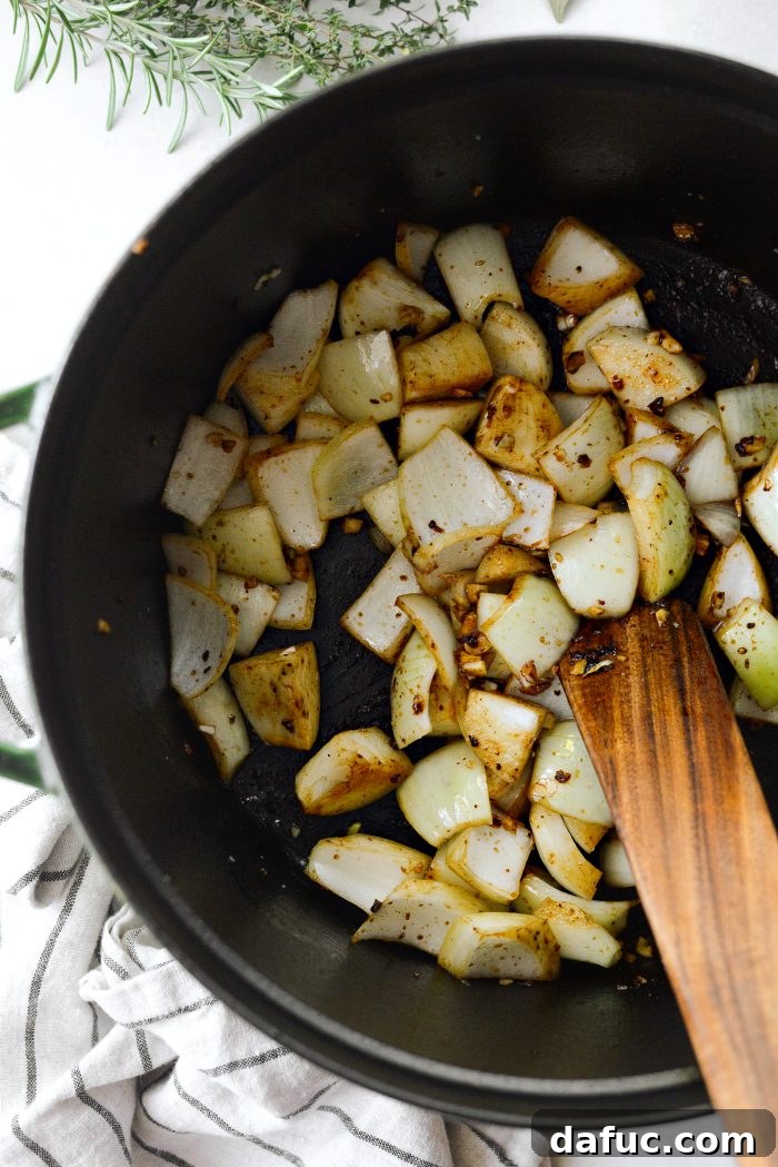 Cooking onions and garlic in the Dutch oven