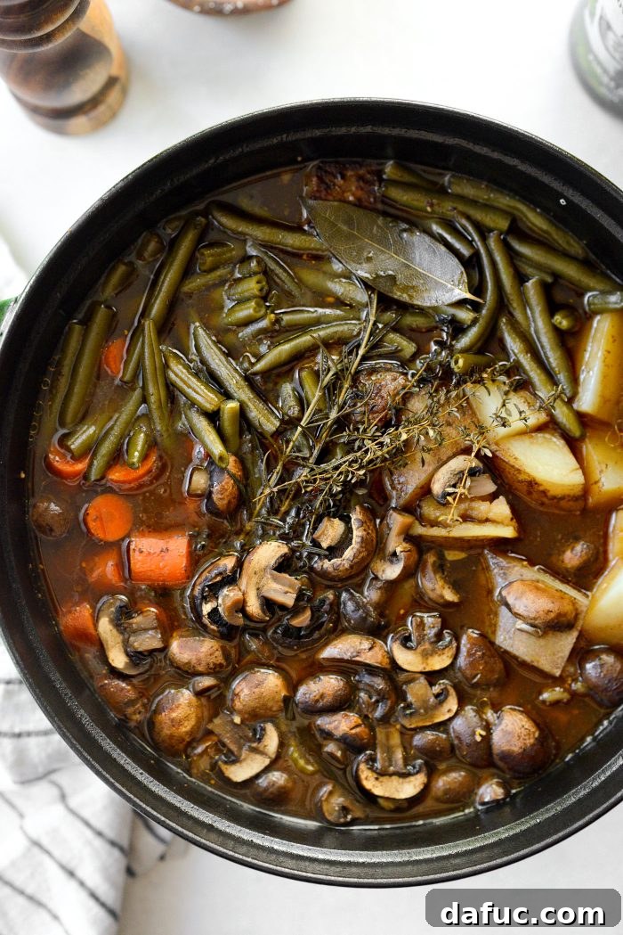 Beautifully braised beef stew freshly out of the oven