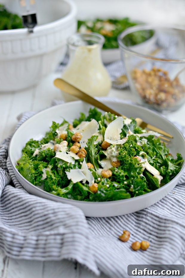 Creamy Tahini Kale Caesar Salad 11 Finished Healthy Kale Caesar Salad with dressing