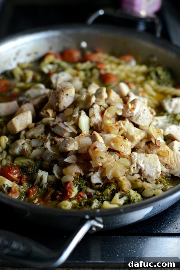 One Pan Chicken Pesto Pasta l SimplyScratch.com