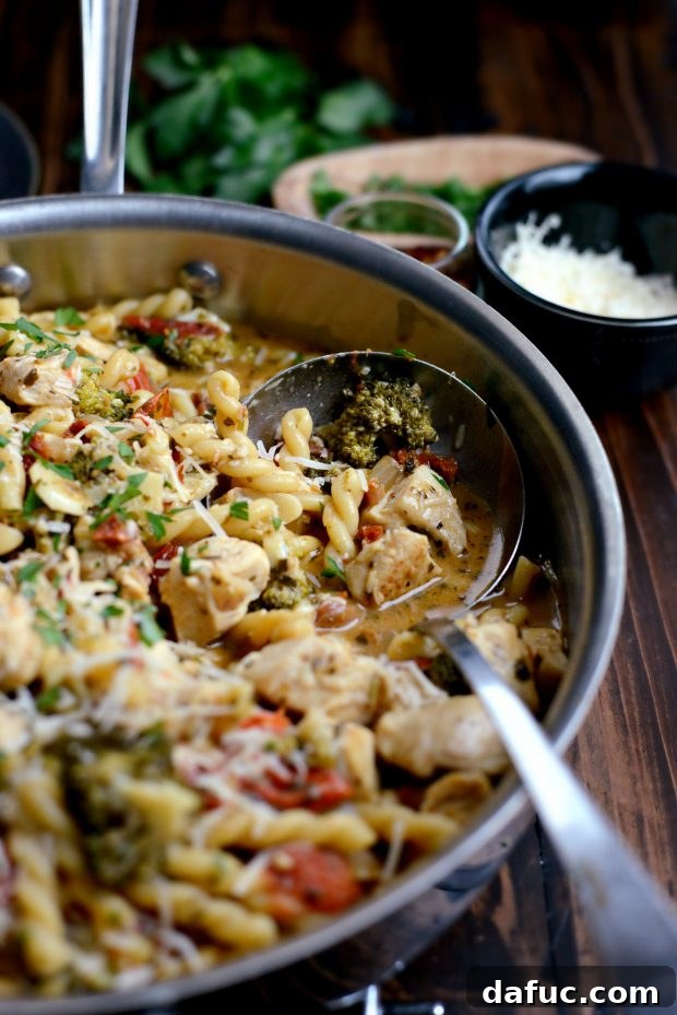 One Pan Chicken Pesto Pasta l SimplyScratch.com