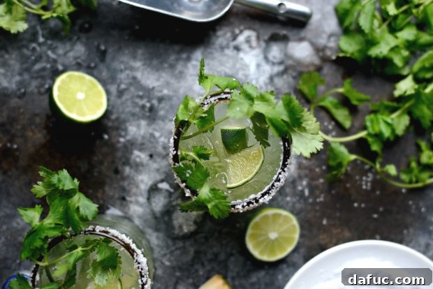 Zesty Cilantro Lime Margaritas 2 Refreshing Cilantro Lime Margaritas, perfect for any season