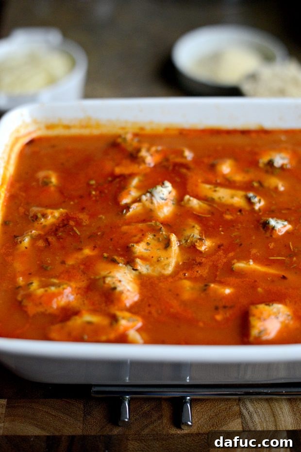 Easy One-Pan Chicken Parmesan Bake 10 uncover and continue baking.