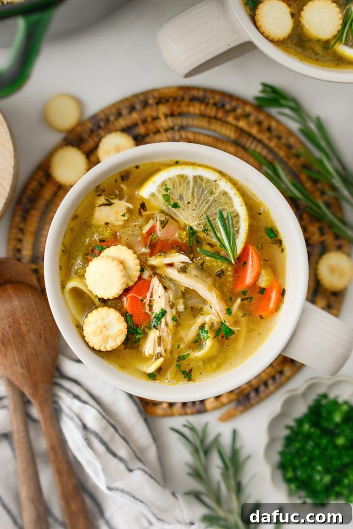 Bright Lemon Rosemary Chicken Noodle Soup 2 Bright and comforting Lemon Rosemary Chicken Noodle Soup in a bowl