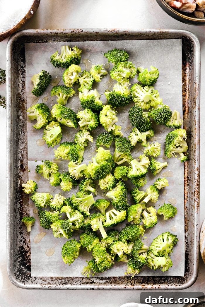 Autumn Orecchiette with Pancetta, Butternut Squash, and Broccoli 6 Broccoli florets tossed with olive oil and kosher salt on a baking sheet
