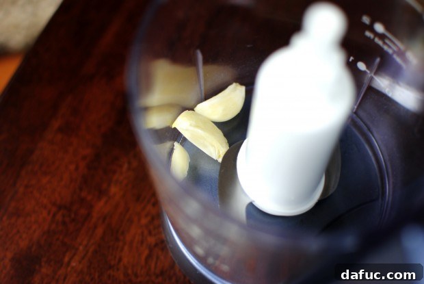 Peeled garlic clove ready for blending