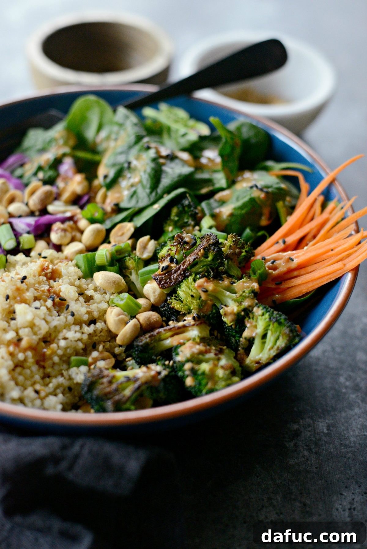 Finished Asian Charred Broccoli Quinoa Bowl - Ready to Eat
