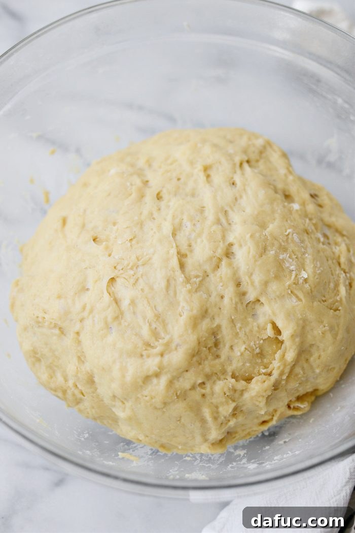 Irresistibly Easy Homemade Rolls 16 Dough after a successful cold rise, expanded in the bowl