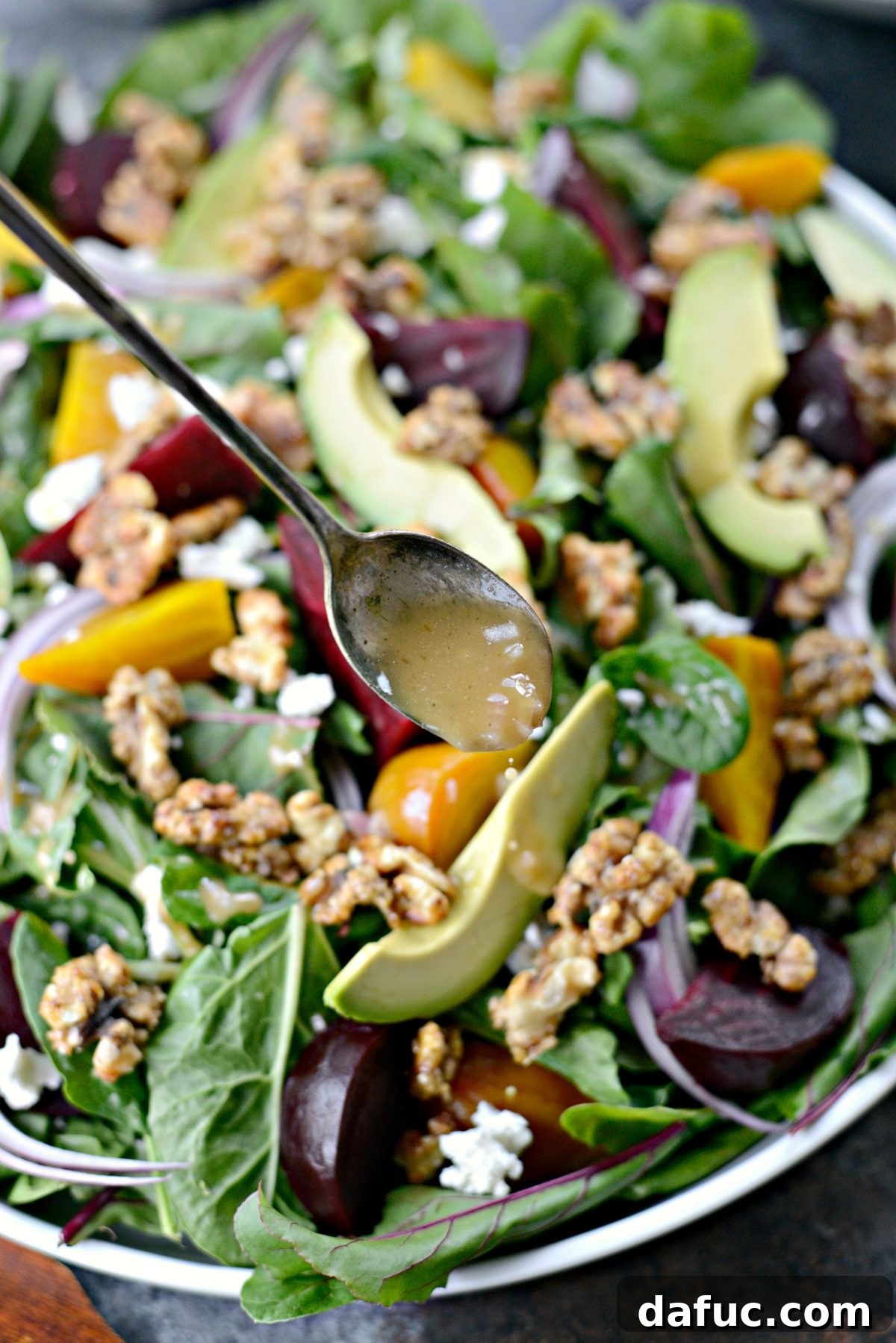 Honey-Kissed Roasted Beet Salad with Zesty Dijon 11 Drizzling honey dijon vinaigrette over roasted beet salad