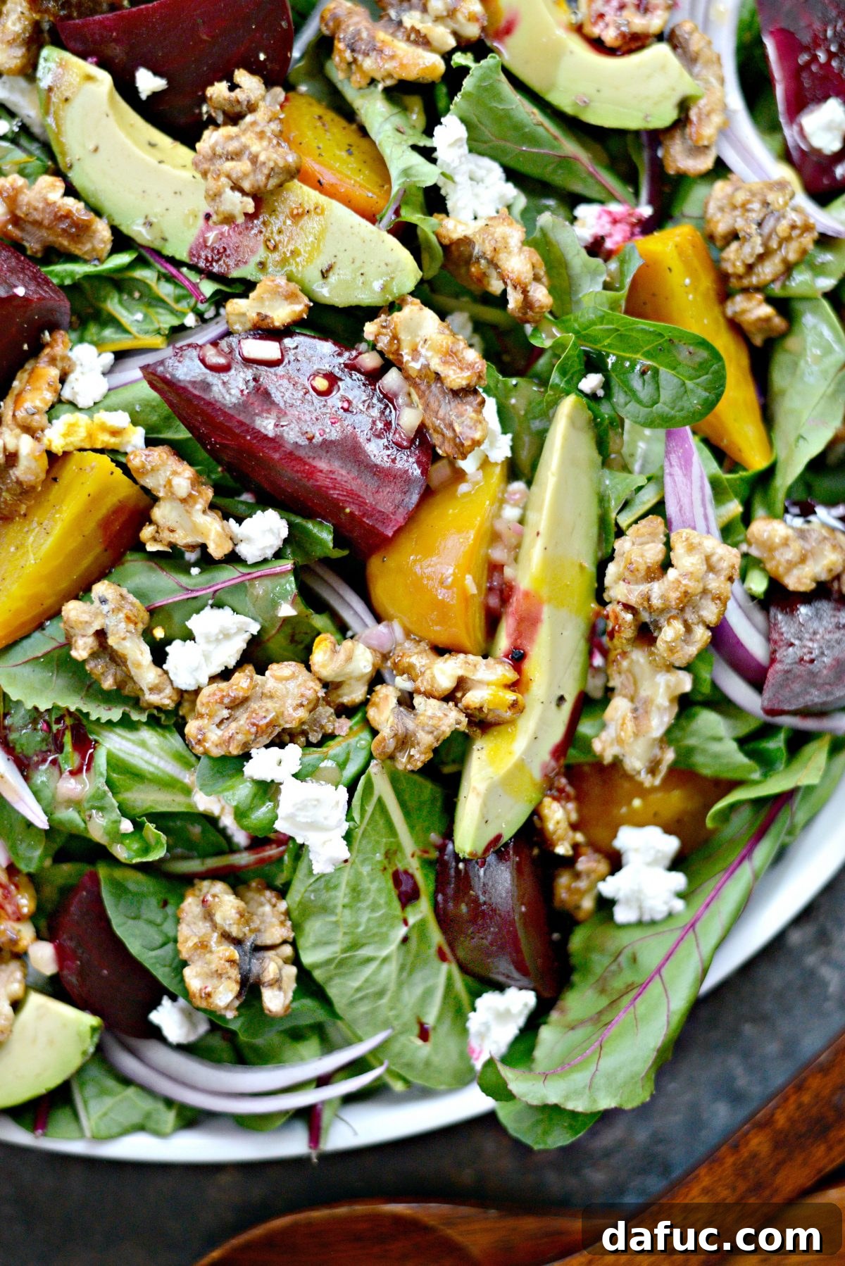Honey-Kissed Roasted Beet Salad with Zesty Dijon 14 Close-up of a serving of Roasted Beet Salad