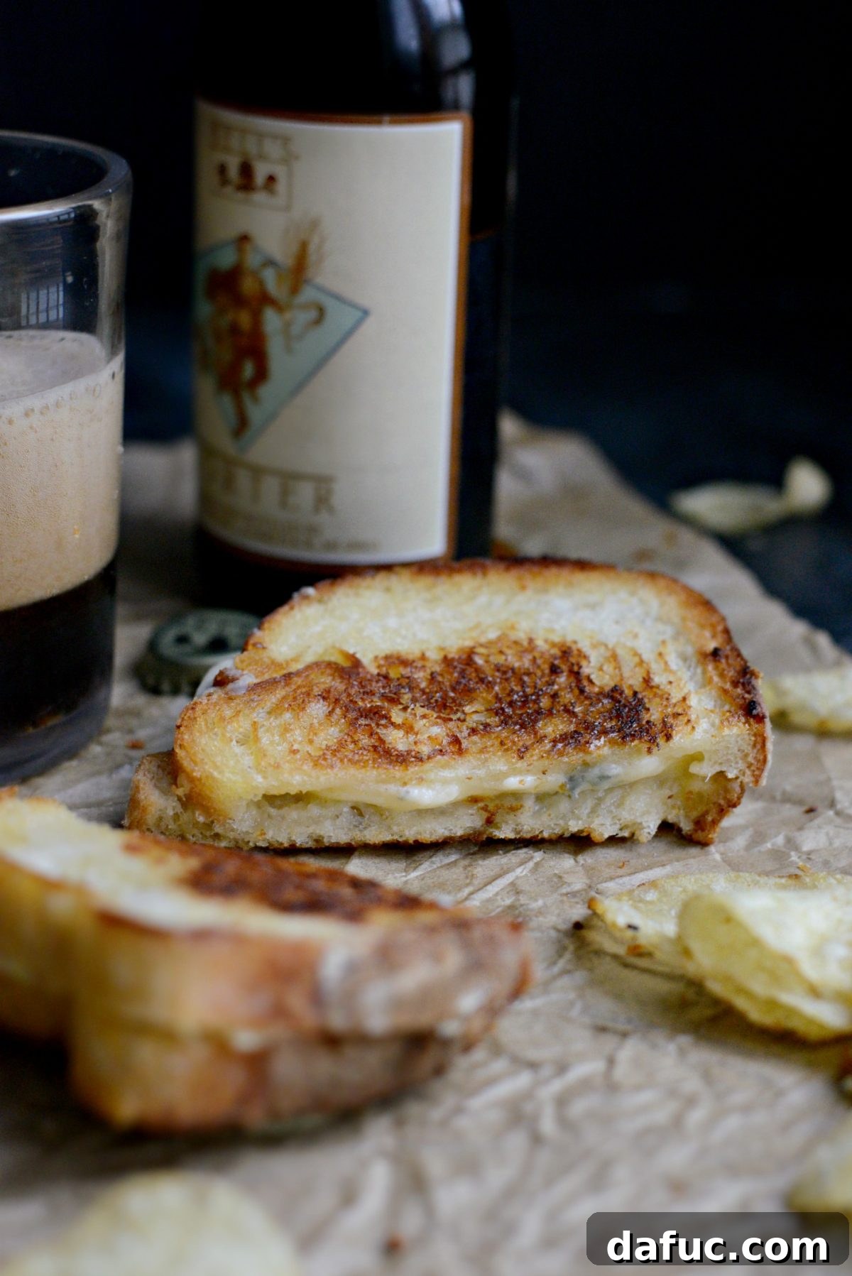 Fancy Three-Cheese Grilled Cheese Sandwich, golden and crispy