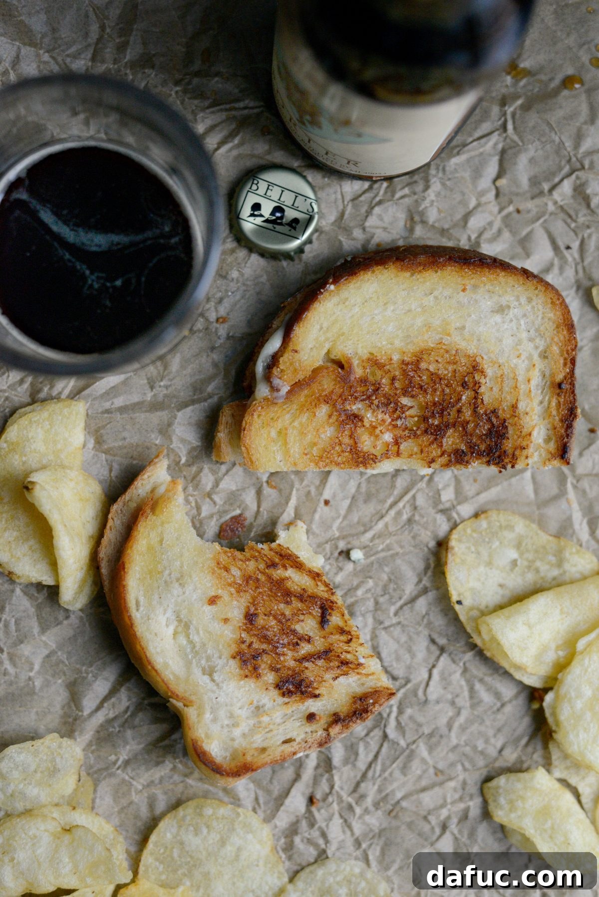 Close-up of a Fancy Three-Cheese Grilled Cheese Sandwich