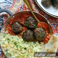 North African Spiced Lamb Meatballs with Roasted Red Pepper Harissa