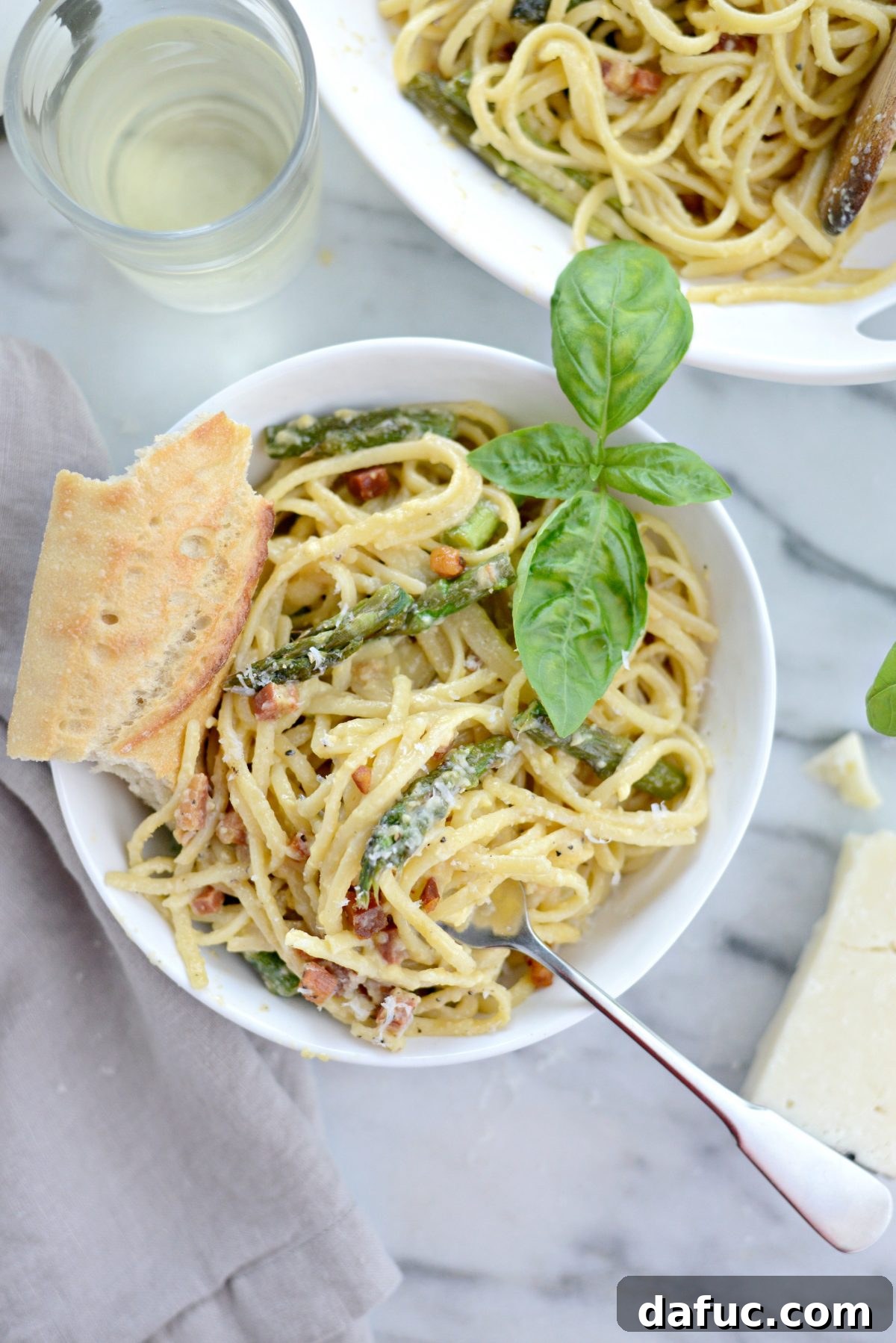 Spring Asparagus Pancetta Carbonara 9 Pancetta Asparagus Carbonara in a serving bowl