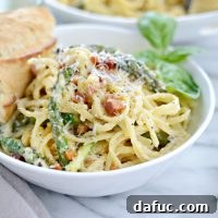 Spring Asparagus Pancetta Carbonara 10 Pancetta Asparagus Carbonara recipe card image