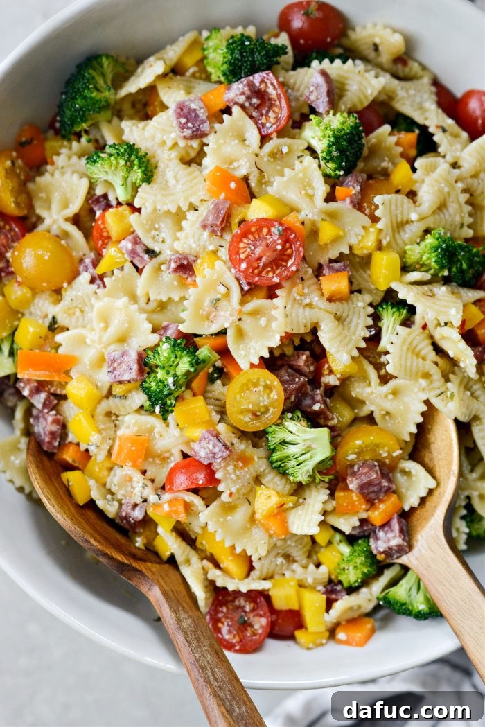 Mediterranean Bowtie Delight 15 Italian Pasta Salad in a serving bowl