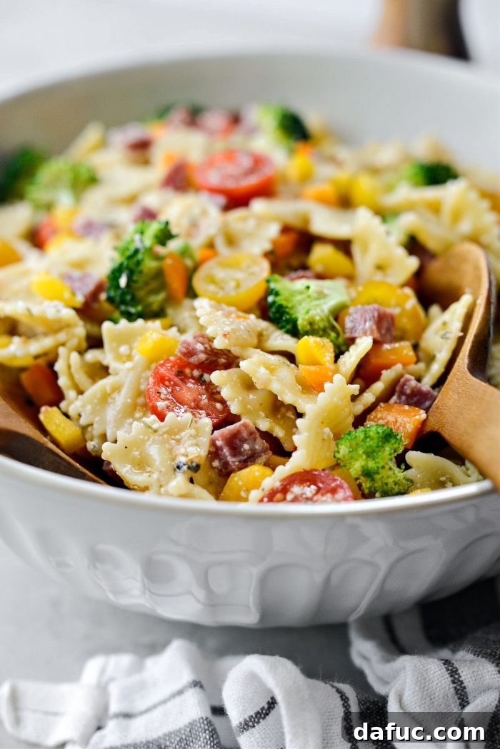 Mediterranean Bowtie Delight 16 Italian Pasta Salad close up in a bowl