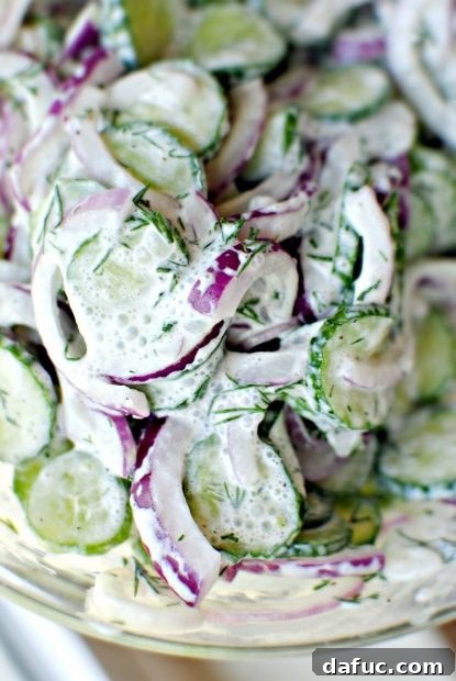 Cuke Salad with Sour Cream Dill Dressing, a classic family recipe for barbecues.